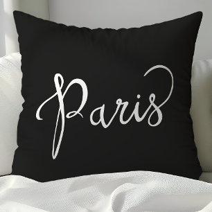 Cojín Decorativo Típografía parisina chic en blanco y negro