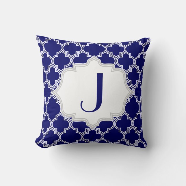 Cojín Decorativo Tira azul marino, blanco quatrefoil patrón marroqu (Anverso)