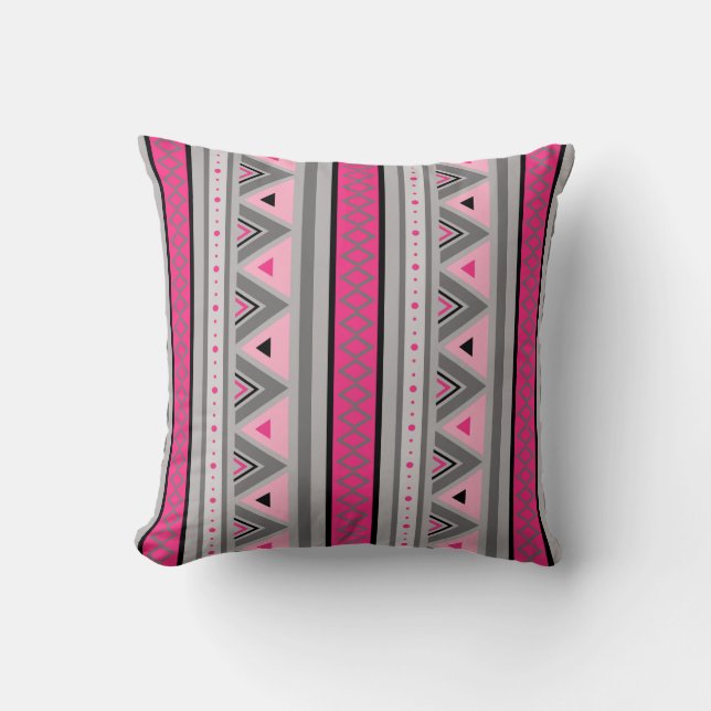 Cojín Decorativo Tira geométrica, rosa y gris del suroeste moderno (Anverso)