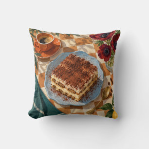 Cojín Decorativo Tiramisú Espresso Flores Rojas Gingham Mesa de Té