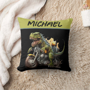 Cojín Decorativo Tiranosaurio Rex Dinosaurio Montando una Motocicle