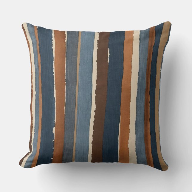 Cojín Decorativo Tiras de cobre y marrón denim-azul (Anverso)