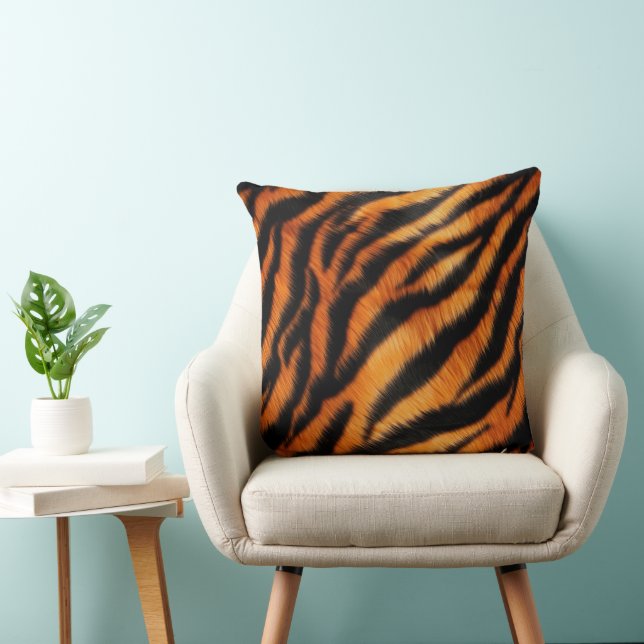Cojín Decorativo Tiras de tigre negro naranja (Silla)