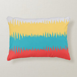 Cojín Decorativo Tiras de zigzag blanco amarillo blanco color turqu
