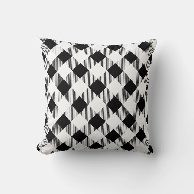 Cojín Decorativo Tiras diagonales clásicas en blanco negro (Anverso)