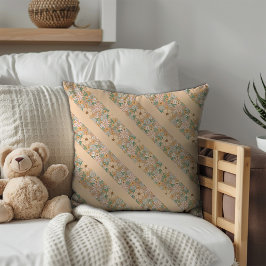 Cojín Decorativo Tiras diagonales de patrón floral de color beige p