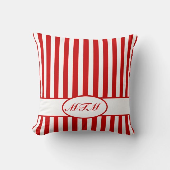 Cojín Decorativo Tiras otoñales rojas con monograma (Anverso)
