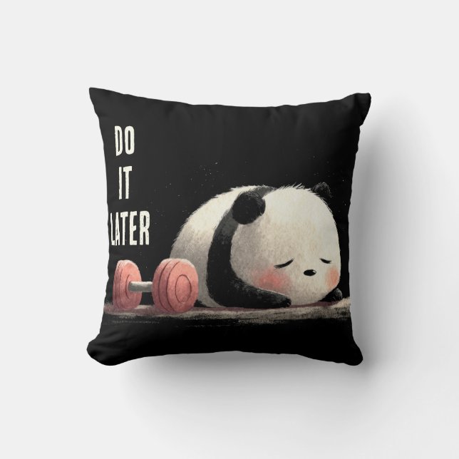 Cojín Decorativo Tired Panda Gym – Cute Funny Workout Art (Anverso)
