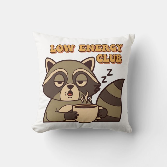 Cojín Decorativo Tired Retro Raccoon Square Throw Pillow (Anverso)