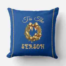 Cojín Decorativo "Tis The Season" Blue Gold Wreathe