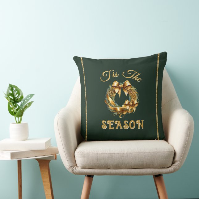 Cojín Decorativo "Tis The Season" Green Gold Wreathe (Silla)