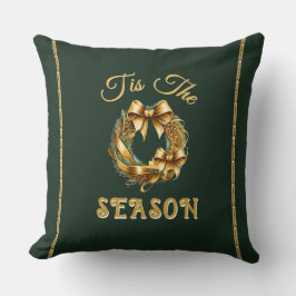 Cojín Decorativo "Tis The Season" Green Gold Wreathe