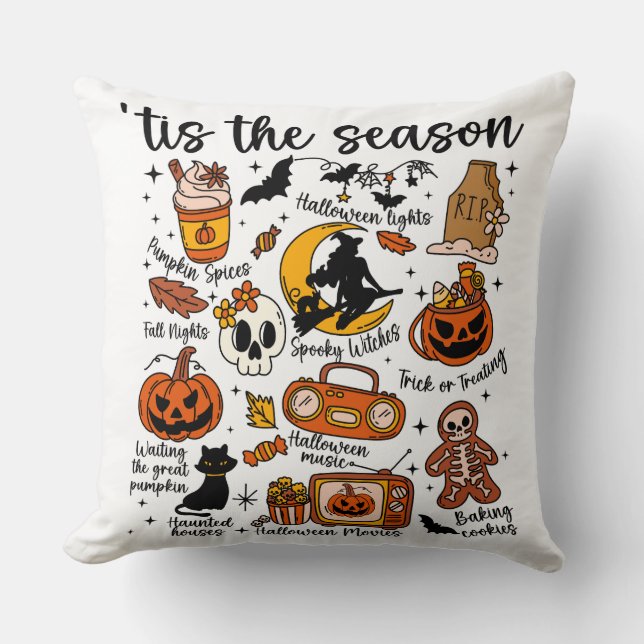 Cojín Decorativo Tis the Season Halloween Doodles – Cute Spooky  (Anverso)