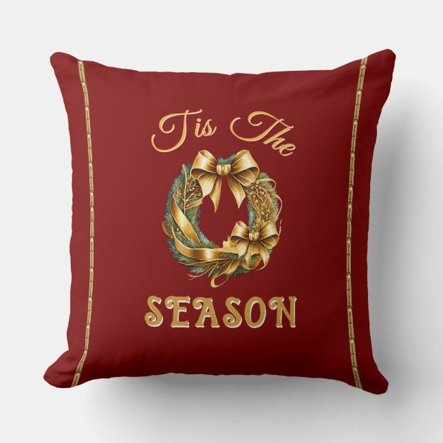 Cojín Decorativo "Tis The Season" Red Gold Wreathe (Anverso)