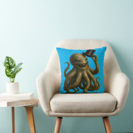 Cojín Decorativo Title octopus in top hat, whimsical nautical art