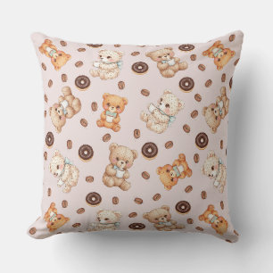 Cojín Decorativo Título Patrón continuo de oso, café y donuts lindo