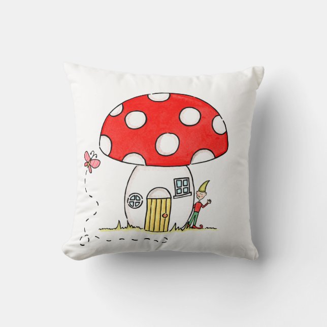 Cojín Decorativo Toadstool para niños, patrón de elfo y mariposa (Anverso)