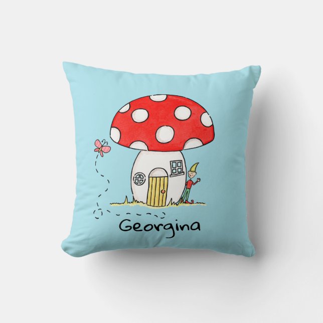 Cojín Decorativo Toadstool personalizado, elfo y mariposa (Anverso)
