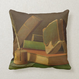 Cojín Decorativo Todavía vida con los libros y el pozo de la tinta