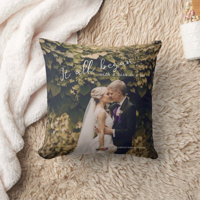 Cojín Decorativo Todo Comenzó Pareja Elegante Regalo De Boda Monogr (Manta)