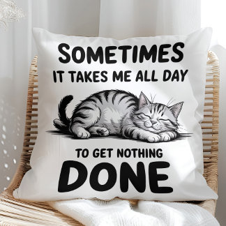 Cojín Decorativo "Todo el Día Sin Hacer Nada" Gato Perezoso Diverti