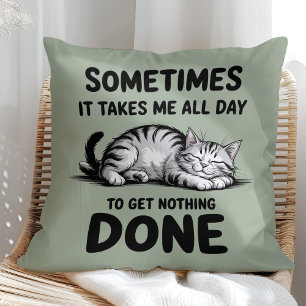 Cojín Decorativo "Todo el Día Sin Hacer Nada" Gato Perezoso Diverti