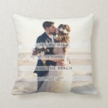 Cojín Decorativo Todo lo que necesitamos es amor y la foto de la bo<br><div class="desc">Hermosa almohada de punta para la pareja recién casada con dos de sus fotos bodas. La parte delantera de la almohada está impresa con fotos y dice "Todo lo que necesitamos es amor y playa" y está personalizada con sus nombres y fecha boda. Añade una segunda foto del día de...</div>