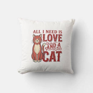 Cojín Decorativo Todo lo que necesito es amor y un gato Diseño vint