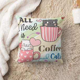 Cojín Decorativo Todo lo que necesito es café y gatos con tema