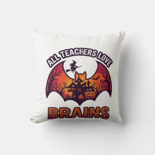 Cojín Decorativo Todos los maestros aman cerebros Halloween Murciél