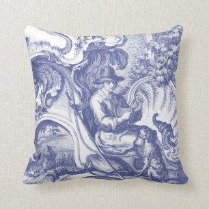 Cojín Decorativo Toile barroco francés azul elegante