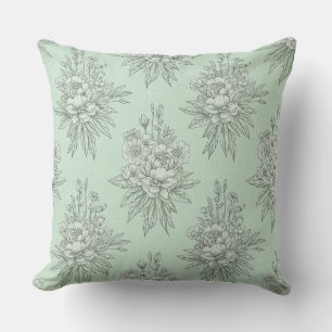 Cojín Decorativo Toile Botánico Verde Menta con Ramos Florales