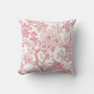 Cojín Decorativo Toile Chinoiserie Rosa Dragón Flor de Cerezo