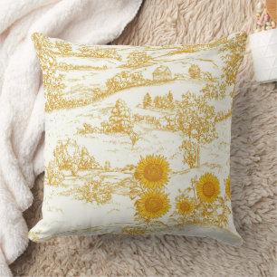 Cojín Decorativo Toile de campo de girasoles Cottagecore
