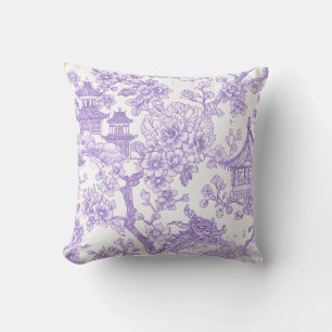 Cojín Decorativo Toile de Chinoiserie Púrpura Dragón Flor de Cerezo
