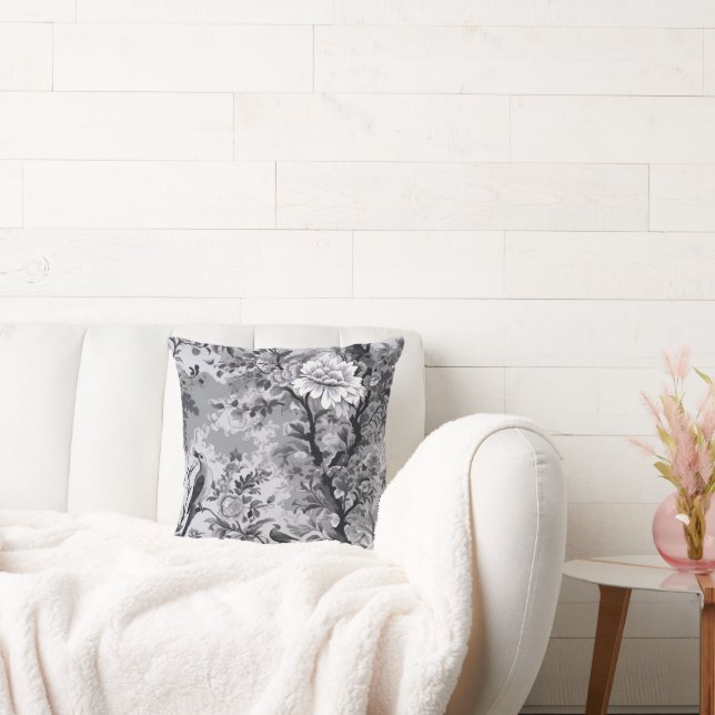 Cojín Decorativo Toile de Fleur plateado y negro (Sofá)
