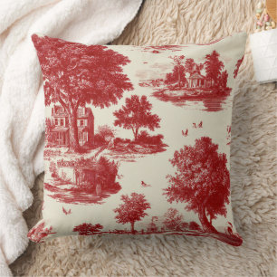 Cojín Decorativo Toile de Francia Roja Patrón Pastoral Campestre