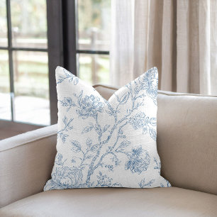 Cojín Decorativo Toile de Jouy Azul Floral