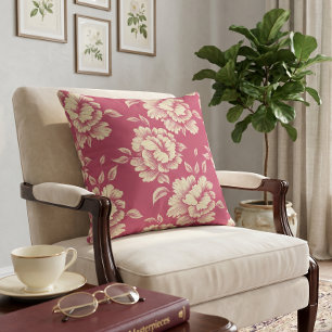 Cojín Decorativo Toile de Jouy de Peonía Rosa y Crema - Decoración 