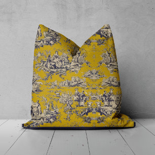 Cojín Decorativo Toile de Jouy floral vintage amarillo Lago