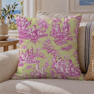 Cojín Decorativo Toile de Jouy verde vintage rosa estilo francés ca