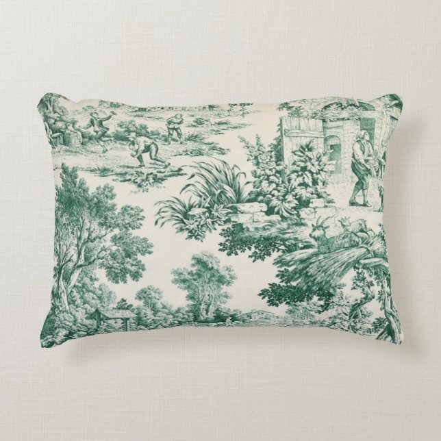 Cojín Decorativo Toile de Jouy verte (Anverso)