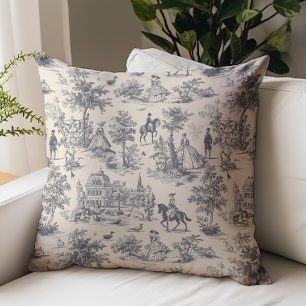 Cojín Decorativo Toile de Jouy Vintage Negro Patrón de Fair Street