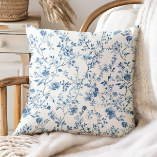 Cojín Decorativo Toile Floral Azul Blanco Estilo Vintage Elegante
