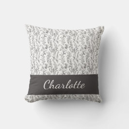 Cojín Decorativo Toile Floral Blanco y Negro con Nombre Personaliza