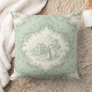 Cojín Decorativo Toile Floral Campestre Francés Verde Menta - Granj