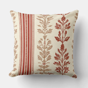Cojín Decorativo Toile Floral de Terracota Rústica con Rayas de Cre
