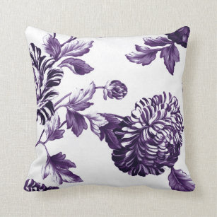 Cojín Decorativo Toile floral púrpura y blanco No.2 de la mora