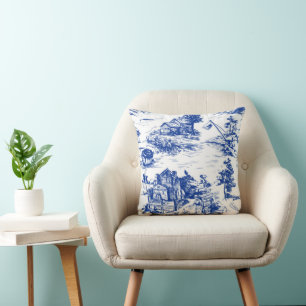 Cojín Decorativo Toile Francés Azul Personalizado