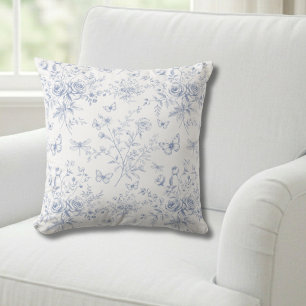 Cojín Decorativo Toile Francés Floral Azul